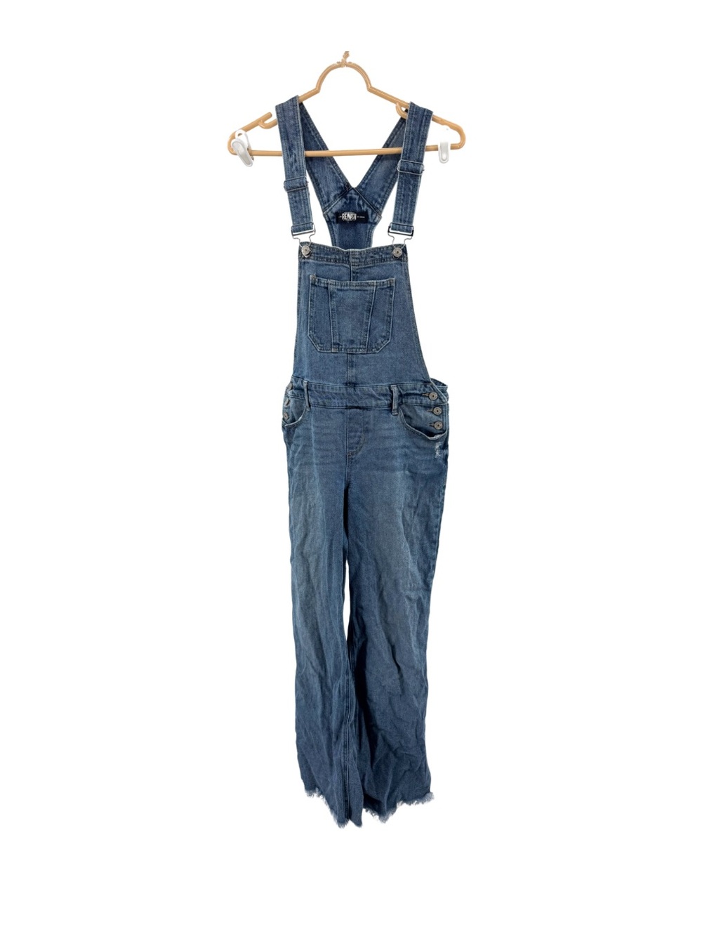Rewash Light Blue Denim Overalls raw hem 7/28 straight leg casual fall winter